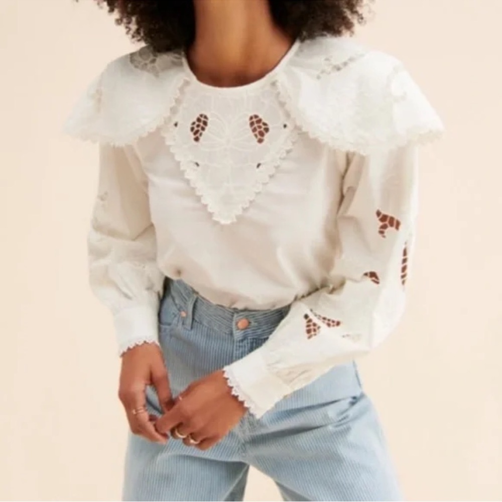 Cleobella White Eyelet Lace Collar Blouse